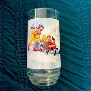 Creepy Vintage McDonalds drinking glass Ronald McDonald kids sledding clown
